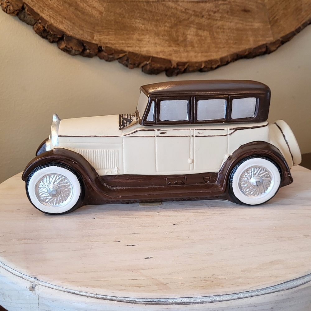 VTG  Michter's Whiskey Decanter Fleetwood Packard 1979 Empty Ceramic Tan Brown